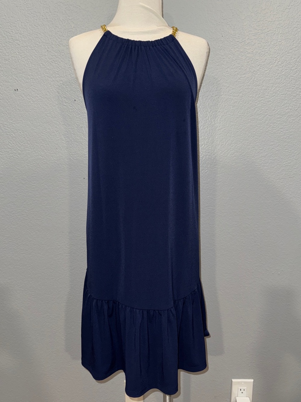 MICHAEL Michael Kors Navy Halter Ruffle-Hem Midi Dress